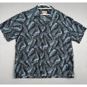 Vintage Blue Hawaii Palm Leaf Button Shirt Mens 2XL Hawaiian Aloha Floral 90s